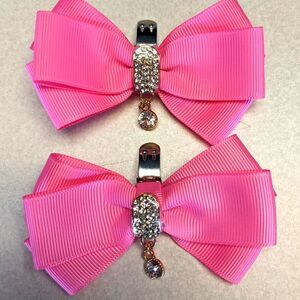 Douqu ribbon & rhinestone bows w/ clips for shoes, bags, other, hot pink